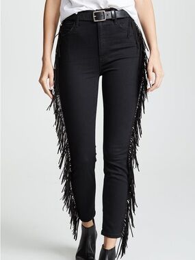 MOTHER - Swooner - Black Fringe High-Rise Skinny Jeans